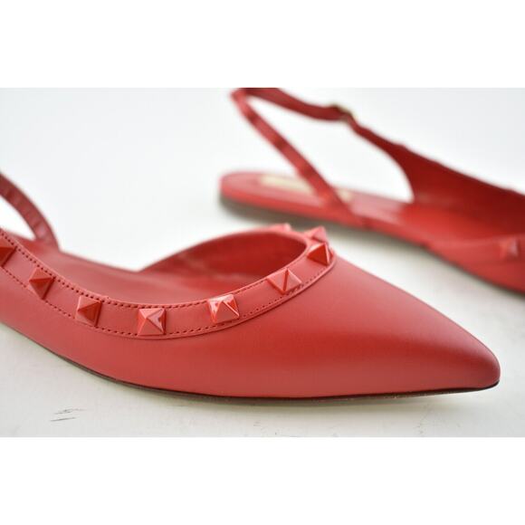 Valentino Rockstud Red Tonal Stud Pointed Slingback Ballet Ballerina Flat 36.5 - Picture 5 of 12